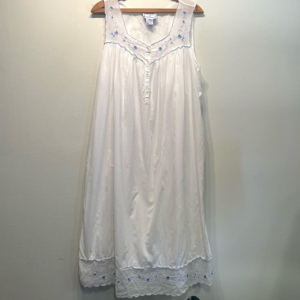 April Cornell Sleeveless White Maxi Gown Dress Size Large Cottage Core Beach VTG
